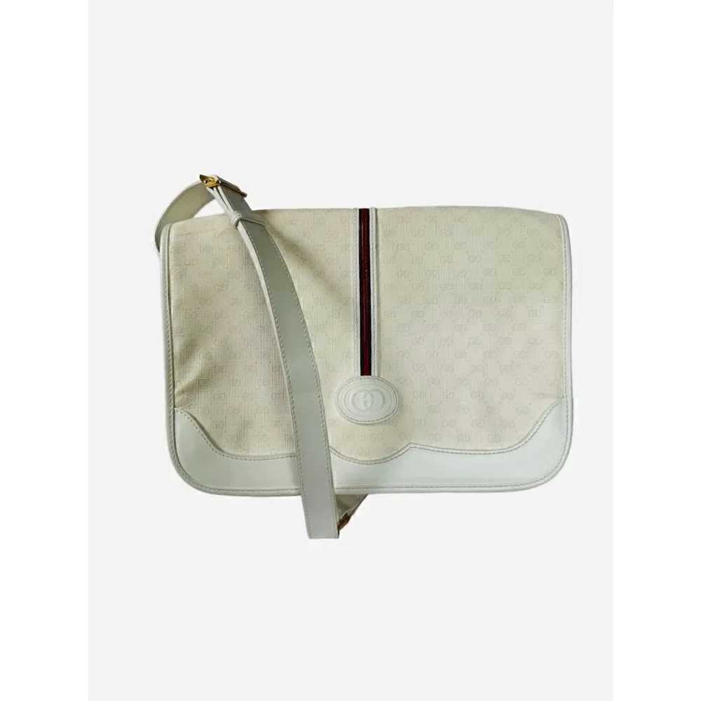 Gucci white Gg canvas and leather cross body bag